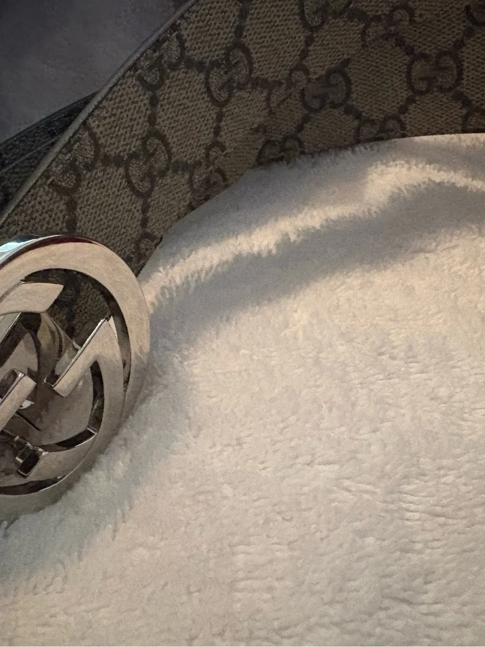 Gucci GG Monogram Belt in Beige with Black Reverse and Silver Buckle